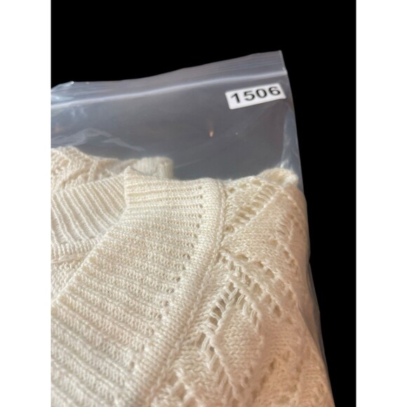 VTG Only Necessities Cream Open Knit Short Sleeve V-neck Beachy Sweater 2x - Picture 12 of 12